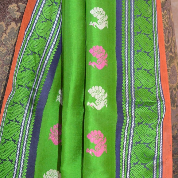 Other - *** PRETTY GREEN KANJEEVARAM PURE SILK  SARI PEACOCK MOTIFS + FREE GIFT*